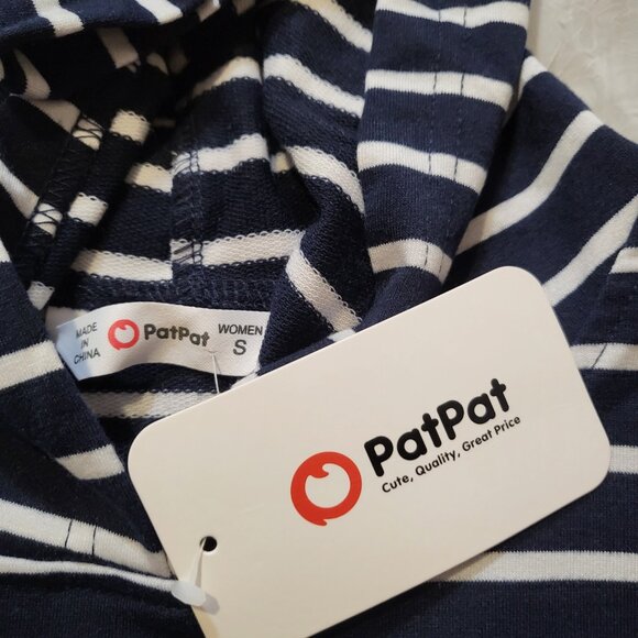 Pat Pat Blue and white Knit Sleeve Hoodie Pullover V Neck Sweatshirt Women S - Picture 5 of 6